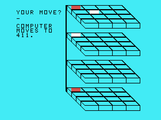 Oldies But Goodies - Games II TI-99/4A Screenshot: 3-D Tic Tac Toe: what is your next move?