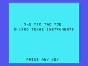 Oldies But Goodies - Games II for TI-99/4A - 3-D Tic Tac Toe title screen.
