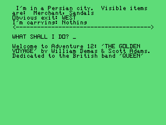 Golden Voyage, The TI-99/4A Screenshot: Game start.