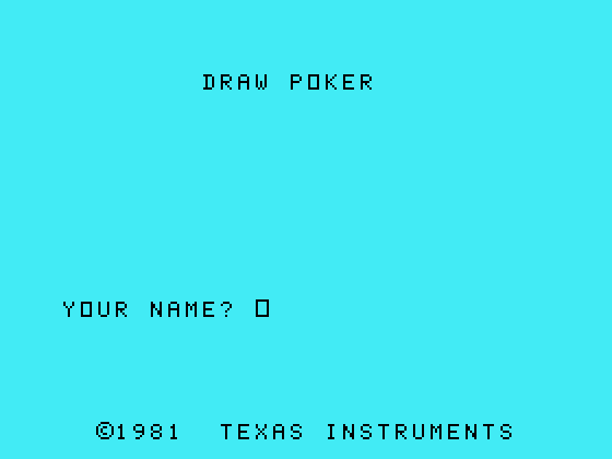 Draw Poker TI-99/4A Screenshot: Title screen.