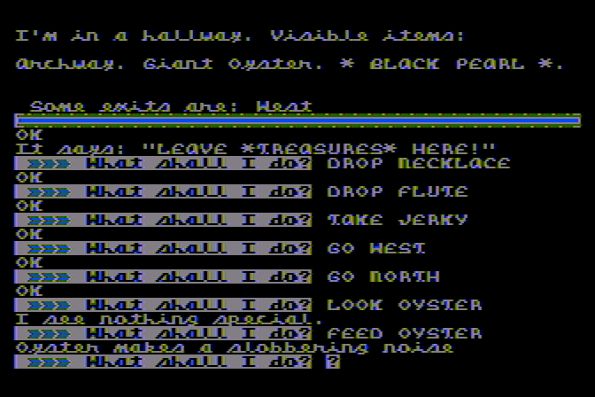 Pyramid of Doom Atari 8-bit Screenshot: I got a black pearl by feeding the giant oyster!