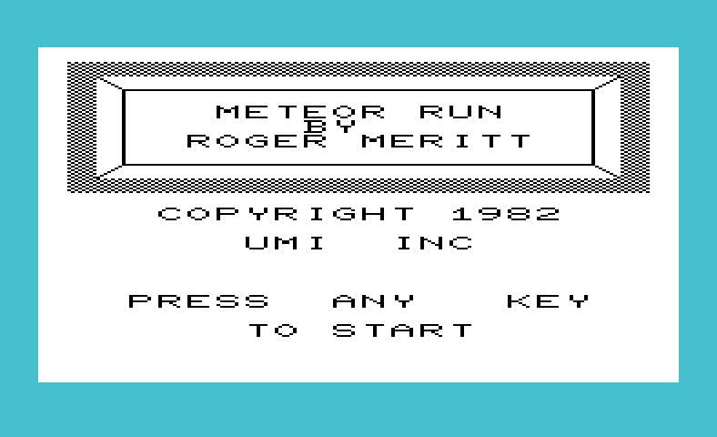 Meteor Run Commodore VIC-20 Screenshot: Title screen.