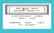 Meteor Run for Commodore VIC-20 - Title screen.