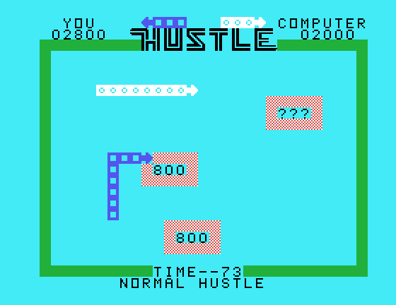 Hustle TI-99/4A Screenshot: Multiple point boxes appear at once!