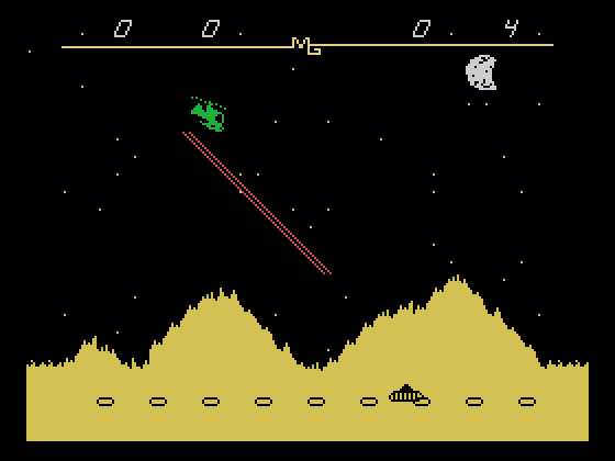 Night Mission TI-99/4A Screenshot: Attacking the tank with lasers...