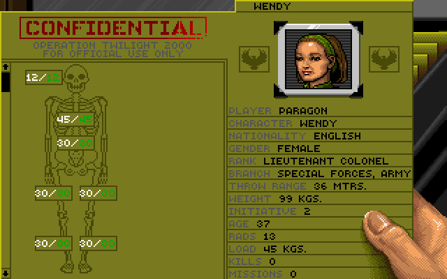 Twilight: 2000 IBM PC/Compatibles Screenshot: Team member file.