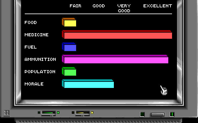 Twilight: 2000 IBM PC/Compatibles Screenshot: Use the computer to view supplies.