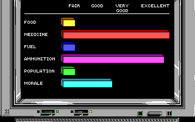 Twilight: 2000 IBM PC/Compatibles Screenshot: The computer shows your supplies...