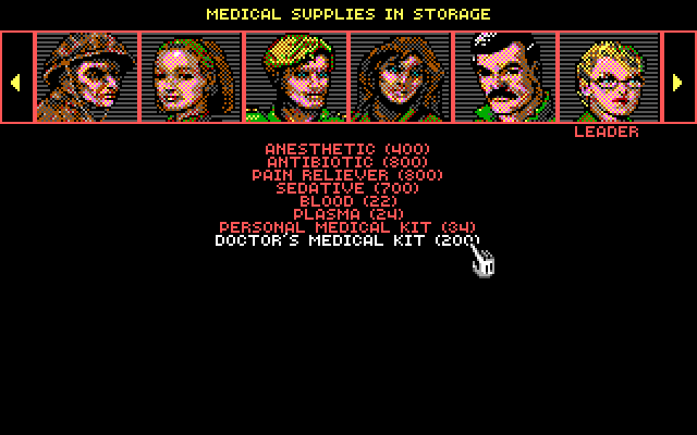 Twilight: 2000 IBM PC/Compatibles Screenshot: Viewing medical supplies in storage.