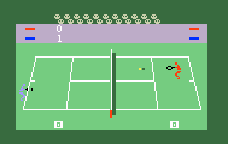 Tennis Intellivision Screenshot: Blue player is ahead by one...