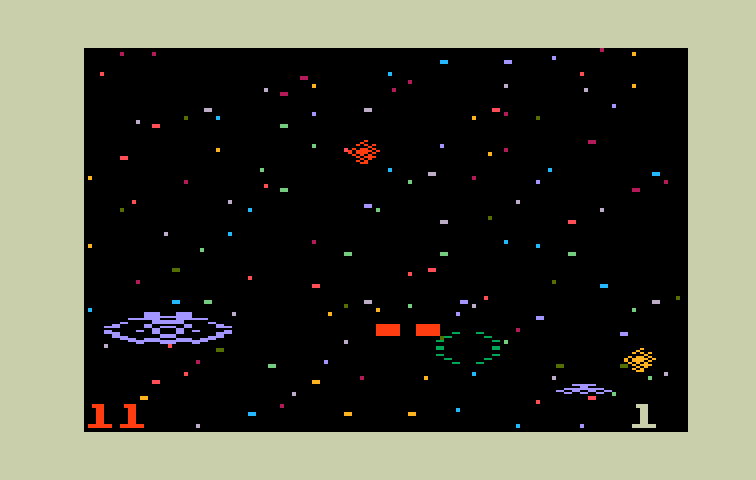 Space Battle Intellivision Screenshot: Taking on damage! Be careful...