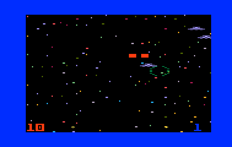 Space Battle Intellivision Screenshot: Don't let the incoming fire hit your cursor...