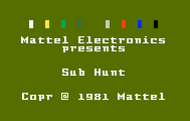 Sub Hunt Intellivision Screenshot: Title screen.