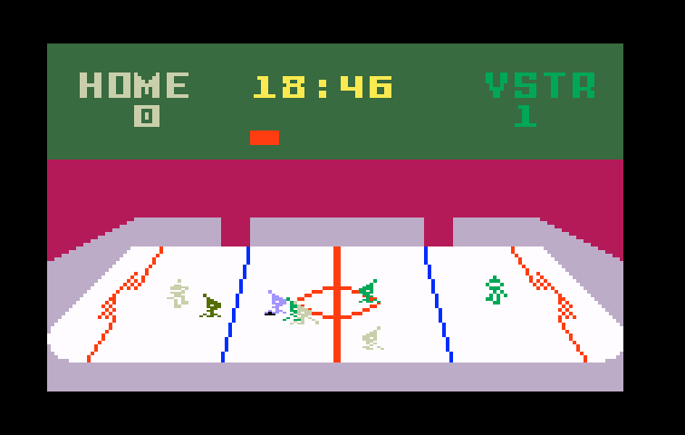 NHL Hockey Intellivision Screenshot: Green team is ahead by one...