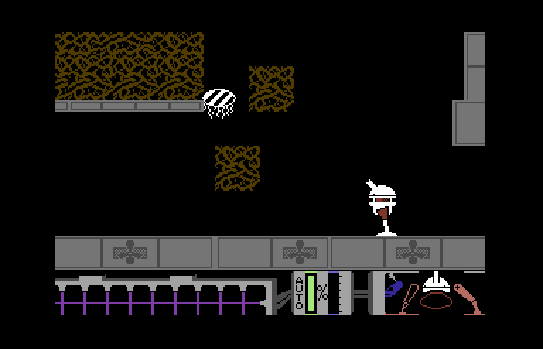 Spiderbot Commodore 64 Screenshot: Navigating the maze-like terrain...