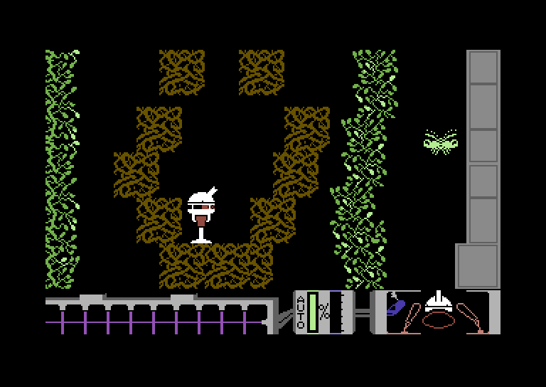Spiderbot Commodore 64 Screenshot: Jumping my way down to a lower level...