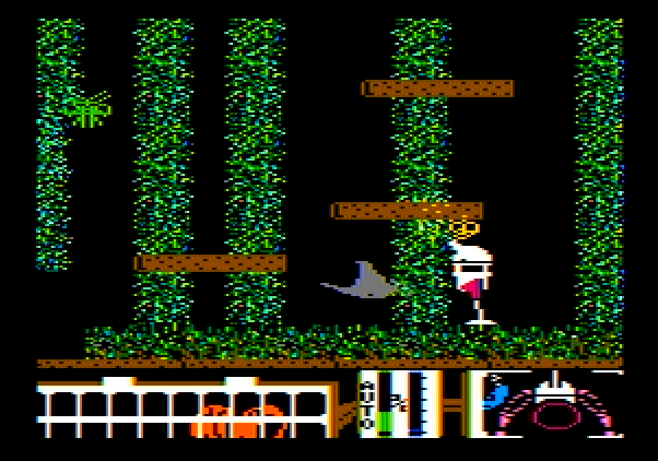Spiderbot Apple II Screenshot: Don't get hit by the critters, it drains energy...