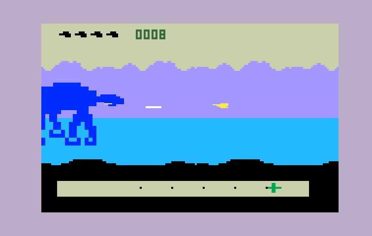 Star Wars: The Empire Strikes Back Intellivision Screenshot: The walkers change color as they take damage...