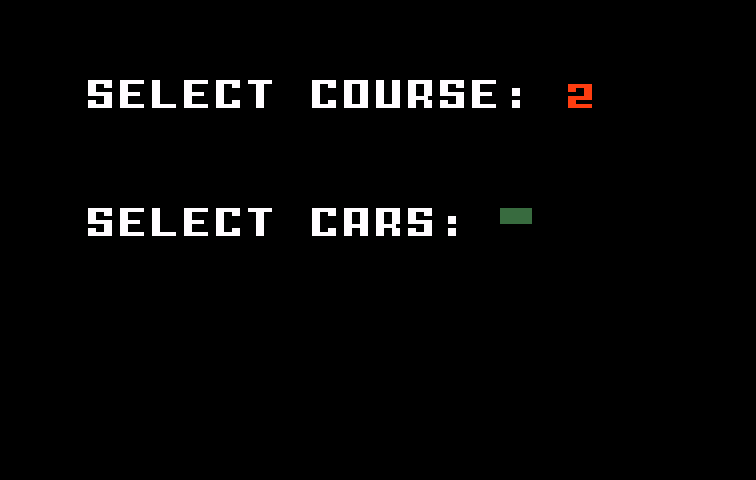 Auto Racing Intellivision Screenshot: Select the race track and your car.