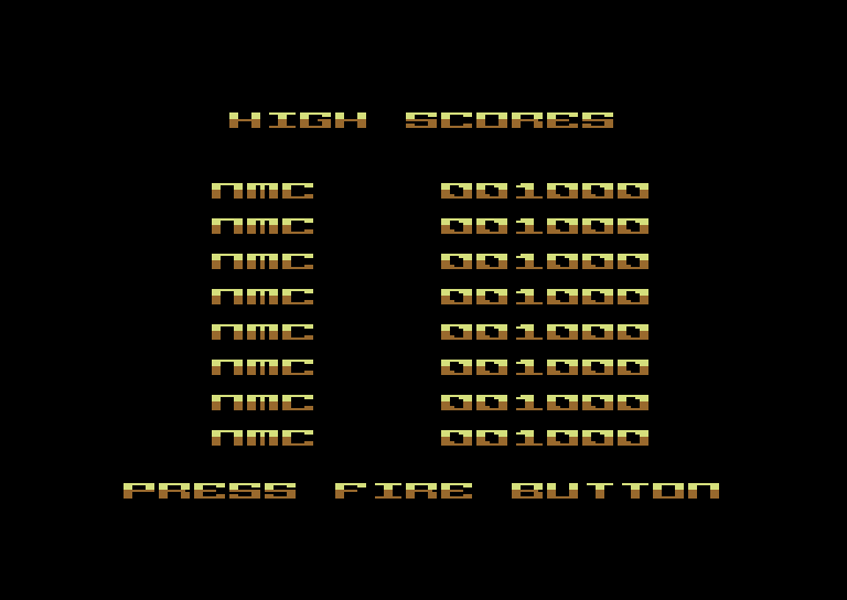 Jail Break Commodore 64 Screenshot: Starting screen showing the default high scores.