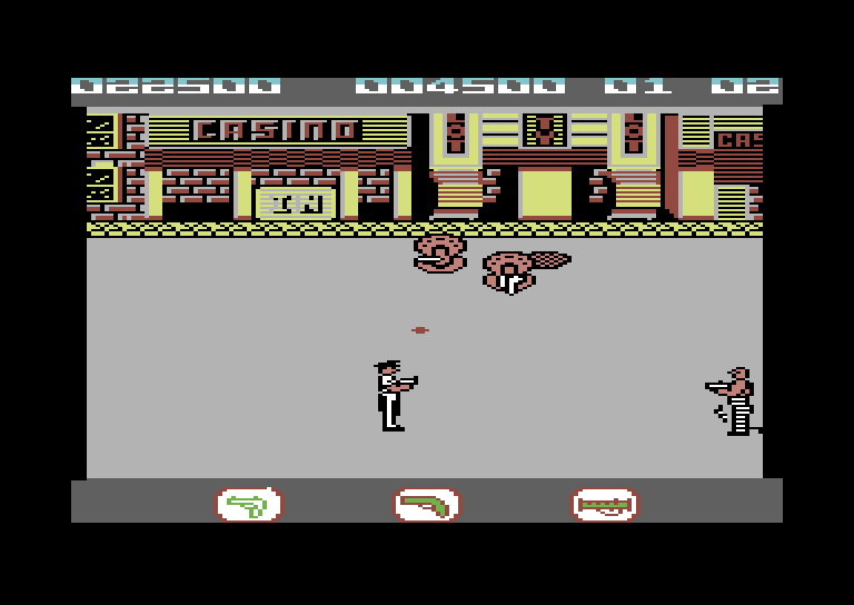 Jail Break Commodore 64 Screenshot: Watch out for the prisoners hiding below manhole covers.