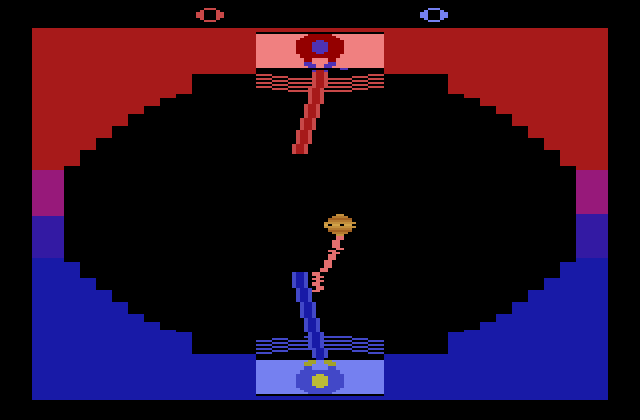 Star Wars: Jedi Arena Atari 2600 Screenshot: Blue player defends from an attack...