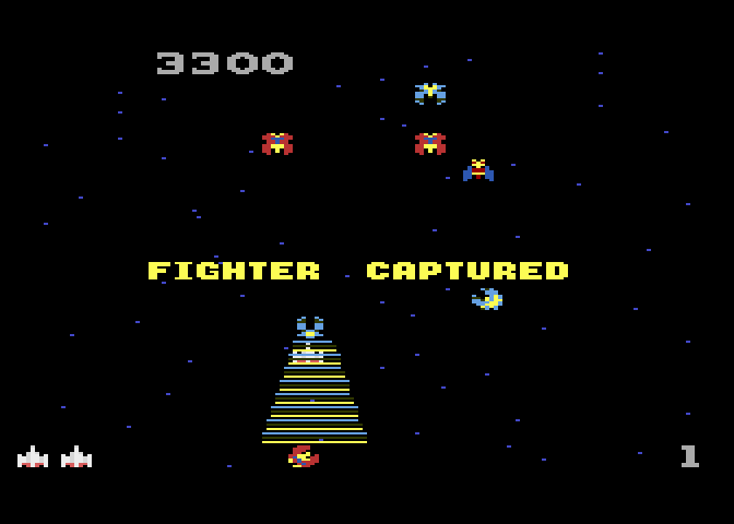 Galaga Atari 7800 Screenshot: My fighter was captured!