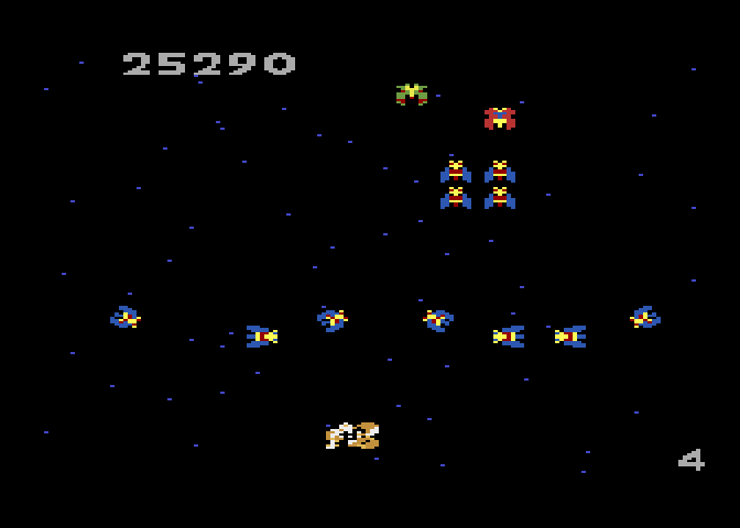 Galaga Atari 7800 Screenshot: Crash! I've been hit...