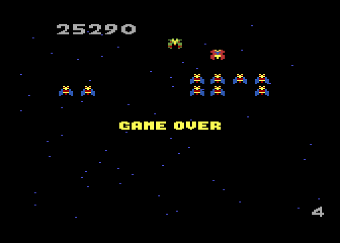 Galaga Atari 7800 Screenshot: Game over.