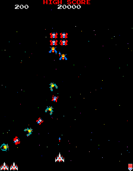 Galaga Arcade Screenshot: Game start.