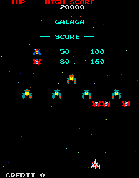 Galaga Arcade Screenshot: Game title and demo.