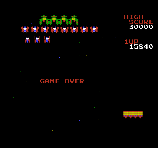 Galaga NES / Famicom Screenshot: Game over.