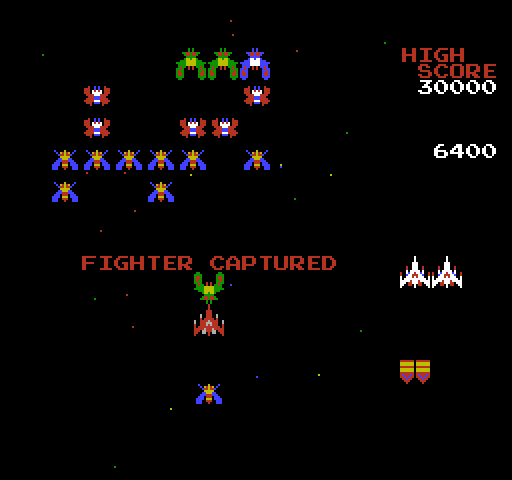 Galaga NES / Famicom Screenshot: Fighter captured!