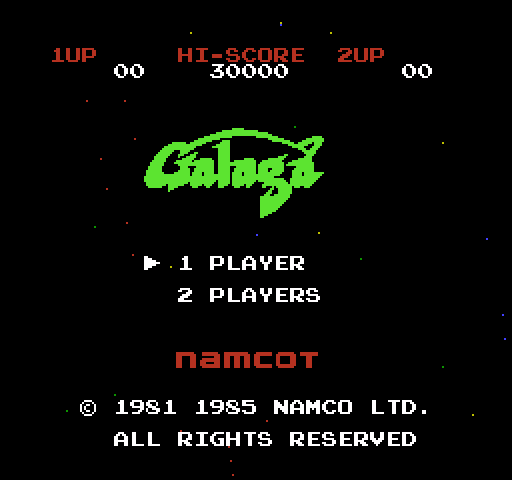 Galaga NES / Famicom Screenshot: Title screen (Japanese version).