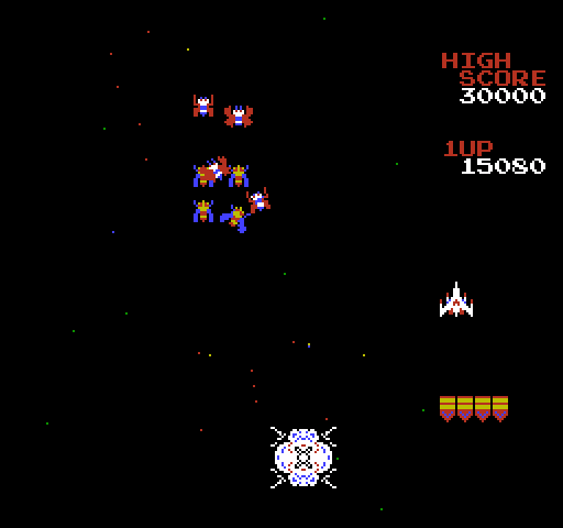 Galaga NES / Famicom Screenshot: Crash! I was hit!