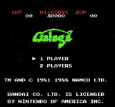 Galaga for NES / Famicom - Title screen (U.S. version).
