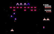 Galaga for Fujitsu FM-7 - Don't get hit when fighters dive bomb you!