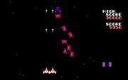 Galaga for Fujitsu FM-7 - More enemy fighters assemble...