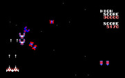 Galaga for Fujitsu FM-7 - Captured fighter rescued, so I have two ships now.