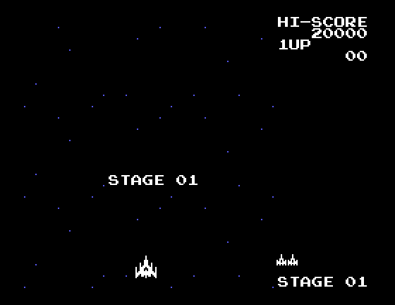 Galaga Sega SG-1000 Screenshot: Ready to begin stage 1?