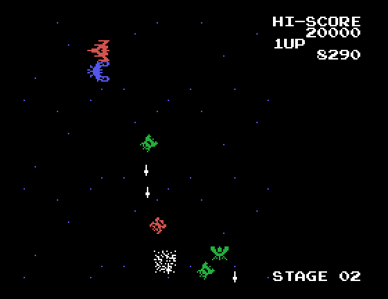 Galaga Sega SG-1000 Screenshot: I've been hit!