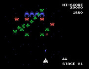 Galaga for Sega SG-1000 - Enemy fighters begin to fall into place.