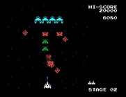 Galaga for Sega SG-1000 - Blasting opponents on stage 2.