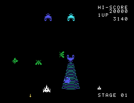 Galaga Sord M5 Screenshot: Watch out for that tractor beam!