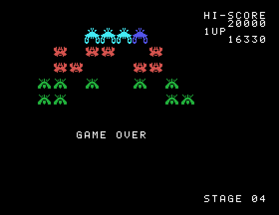 Galaga Sord M5 Screenshot: Game over.