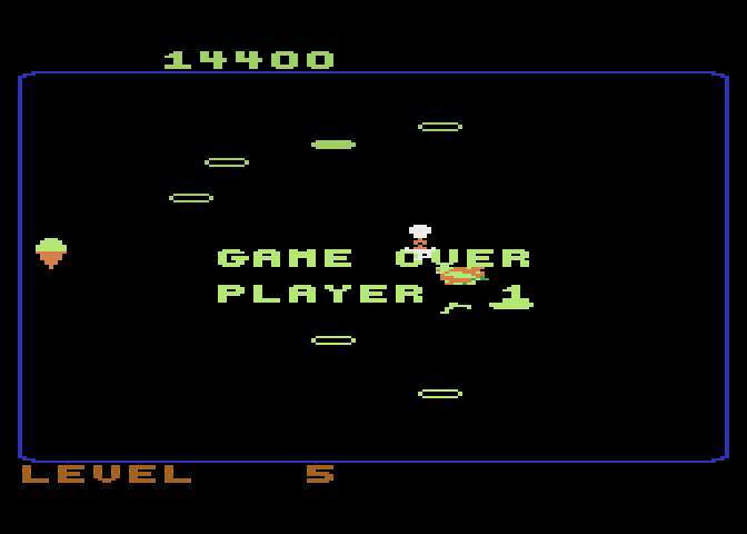 Food Fight Atari 8-bit Screenshot: Game over.