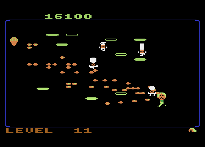 Food Fight Atari 8-bit Screenshot: Oh no, I've been caught!
