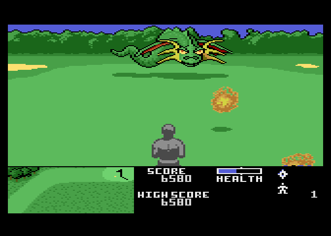 Ninja Golf Atari 7800 Screenshot: Each hole ends with a giant dragon guarding the green.