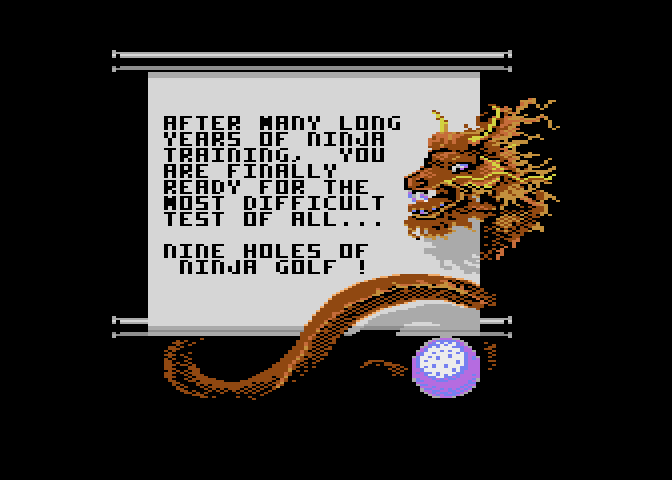 Ninja Golf Atari 7800 Screenshot: Are you ready for nine holes of ninja golf?