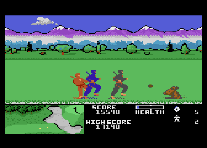 Ninja Golf Atari 7800 Screenshot: The second hole introduces blue ninjas.
